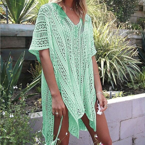 Teal Crochet Beach Cover Up - Picture 1 of 3